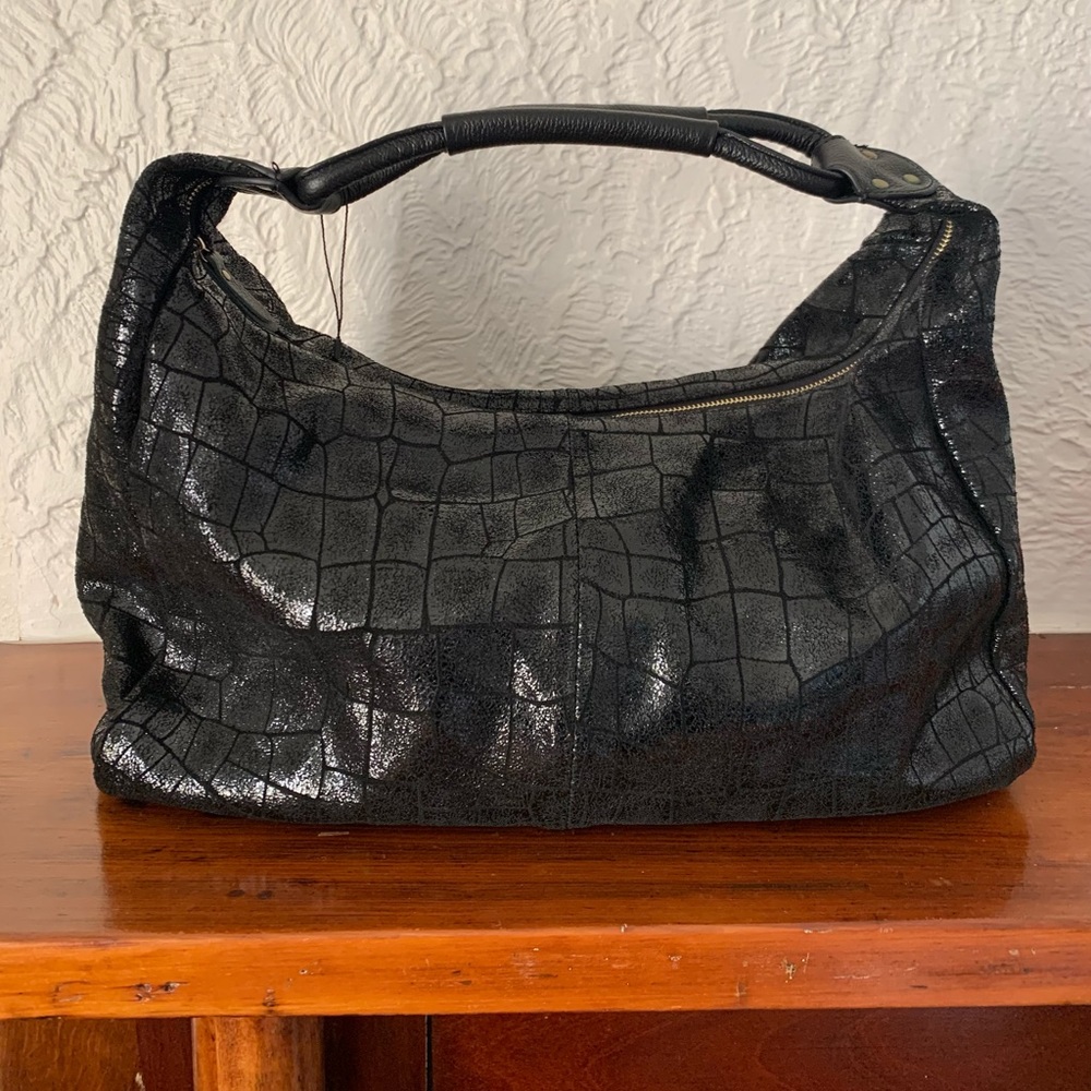 Lola Bernard crocodile embossed leather hobo bag